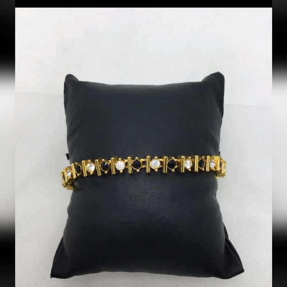 Vintage Napier Clear & Black Rhinestone Tennis Bracelet 7" EUC - Picture 1 of 2